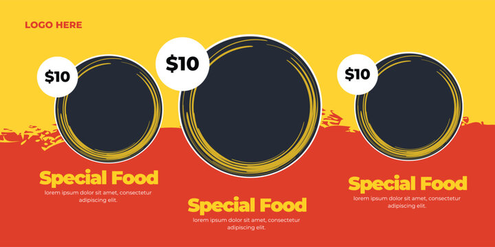 restaurant menu social media marketing web banner template design. Pizza, burger and healthy food business online promotion flyer