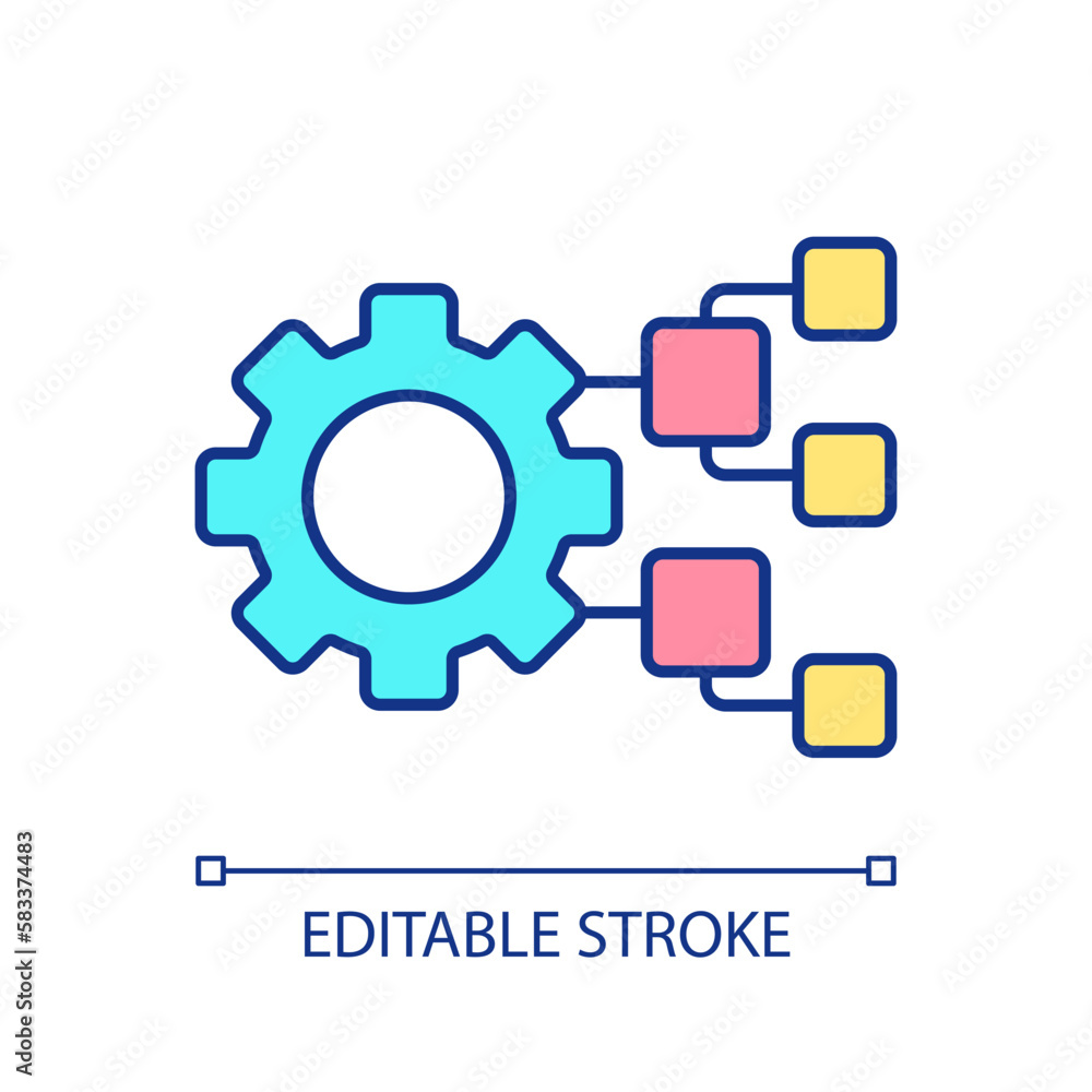 Poster blockchain network settings rgb color icon. virtual network for business management. digital technol