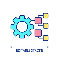 Blockchain network settings RGB color icon. Virtual network for business management. Digital technology integration. Isolated vector illustration. Simple filled line drawing. Editable stroke