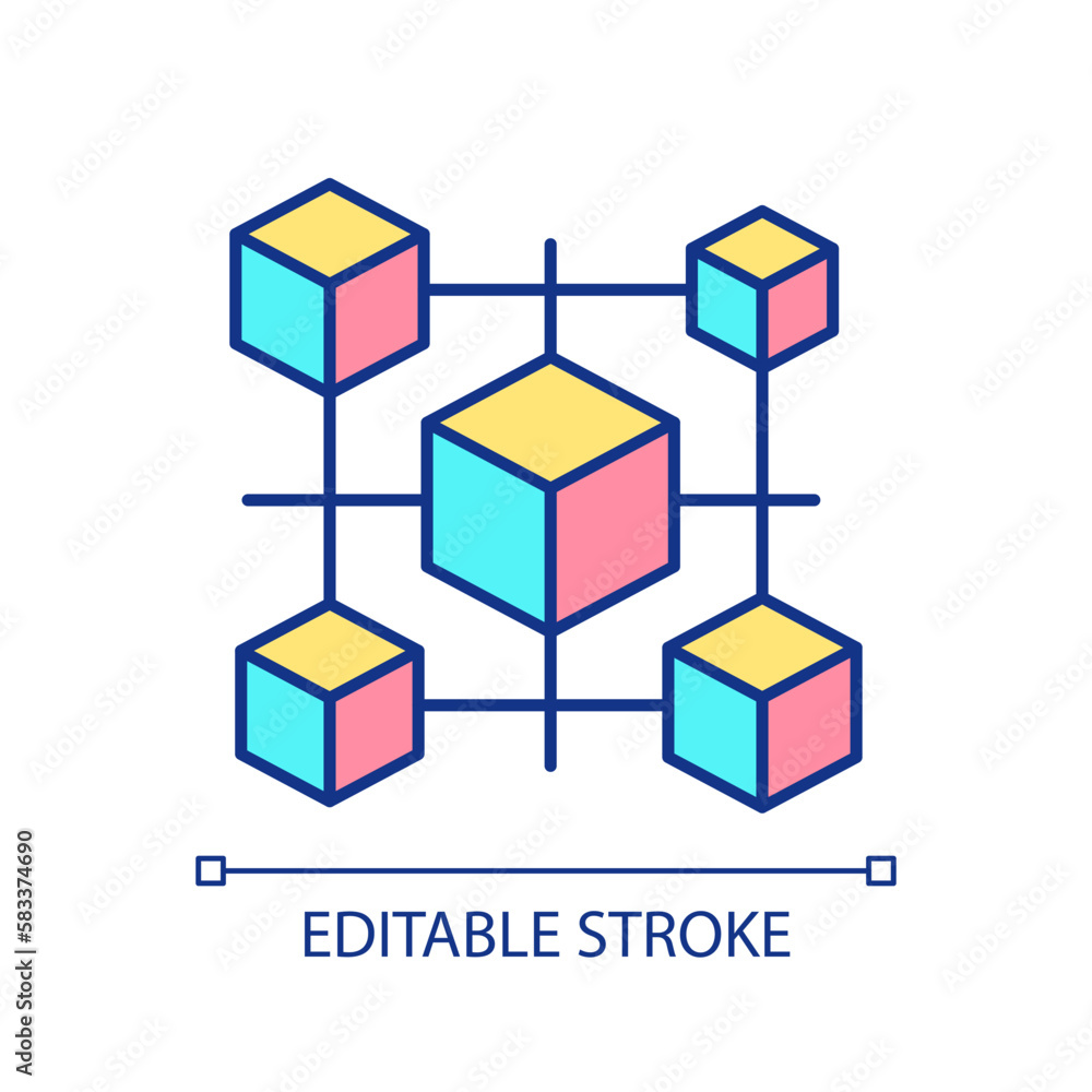 Poster blockchain network building rgb color icon. decentralized financial system. cryptocurrency exchange 