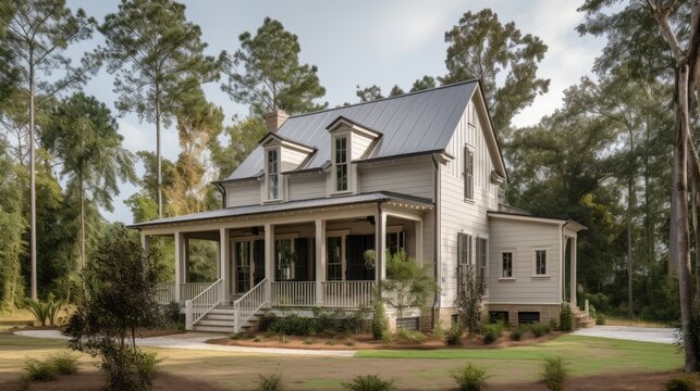 Southern style clapboard new build, generative ai
