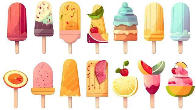 Summer ice pop vector set. Summer popsicle refreshments and ice cream sweet desserts. Vector illustration isolated elements background. generative ai