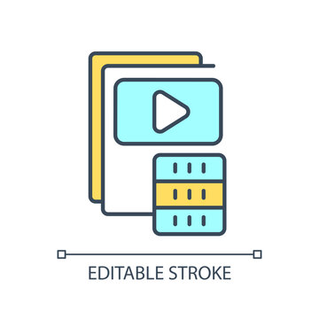 Media files storage RGB color icon. Save video and music files. Digital repository. Server and database. Archive. Isolated vector illustration. Simple filled line drawing. Editable stroke