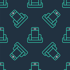 Line Metal detector in airport icon isolated seamless pattern on black background. Airport security guard on metal detector check point. Vector