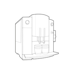 Coffee maker outline drawing vector, Coffee maker drawn in a sketch style, black line Coffee maker practice template outline, vector Illustration.