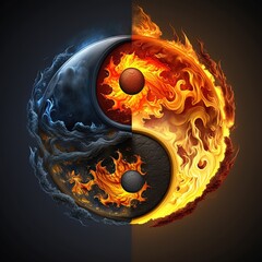 yin yang symbol with fire