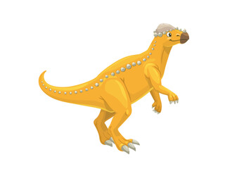 Cartoon pachycephalosaurus dinosaur character. Isolated vector herbivorous ornithischian bird hipped dino with thick head. Prehistoric animal lived during the late cretaceous period in north America