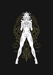 Scorpio woman goddess mythology zodiac astrology line art deco silhouette vector illustration