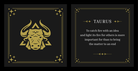 Taurus zodiac horoscope fortune golden vintage card design template set future prediction vector