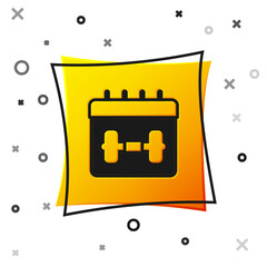 Black Calendar fitness icon isolated on white background. Training schedule. Yellow square button. Vector
