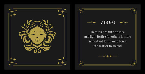 Virgo zodiac horoscope woman floral portrait mythic star vintage card design template set vector