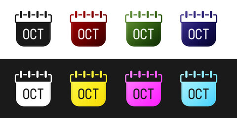 Set October calendar autumn icon isolated on black and white background. Vector