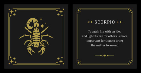 Scorpio zodiac horoscope lunar calendar future prediction vintage card design template set vector