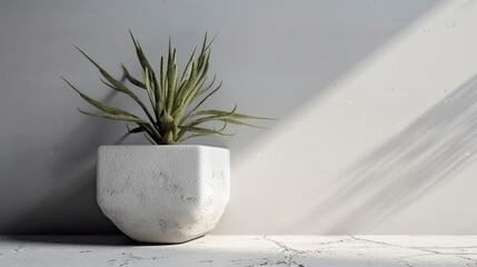 Beautiful Wall Background with Simple Plant and Vase - High-Quality Stock Photo
