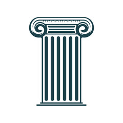 Ancient column or pillar icon. Legal, attorney, law office symbol. Architecture bureau, art or history museum, courthouse or business company emblem with doric pillar, antique pedestal or Greek column