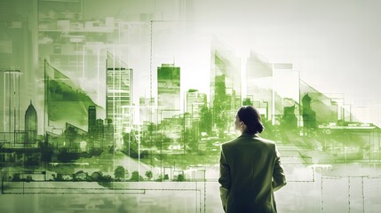 Sustainable mindset engineer plans a city project Eco friendly urban design, carbon neutral buildings, renewable energy, ESG principles, and climate resilience for a sustainable vision. Generative AI