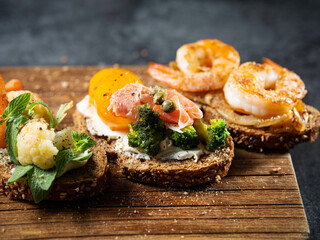 Vegetable Mini Open Sandwich on Cutting Board