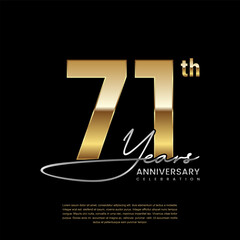 71 year anniversary. Luxury logo with golden number. Handwritten text style. Logo Vector Template