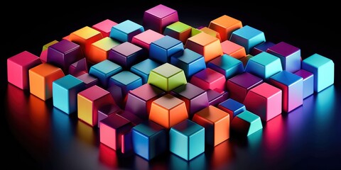 Colorful Isometric Metallic Geometry Pattern of Cubes