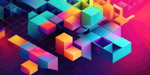 Colorful Isometric 3D Cubes Geometric Pattern