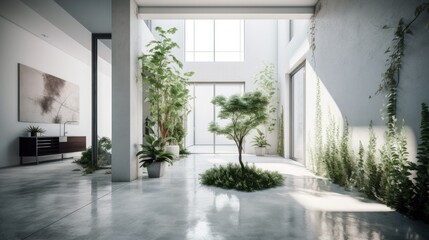 Stylish Modern House with White Walls and Cement Color Floor - Interior Photography