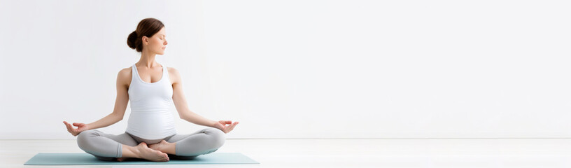 pregnant women doing yoga white background , Generative Ai