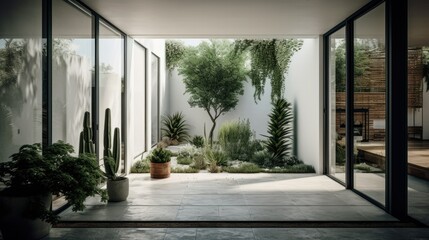 Stylish Modern House with White Walls and Cement Color Floor - Interior Photography