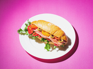 sandwich with ham and vegetables, Salt Bread Sandwich