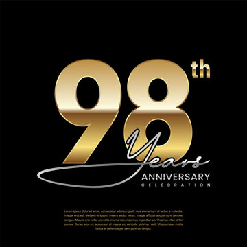 98 year anniversary. Luxury logo with golden number. Handwritten text style. Logo Vector Template