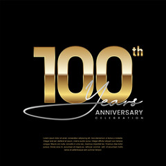 100 year anniversary. Luxury logo with golden number. Handwritten text style. Logo Vector Template