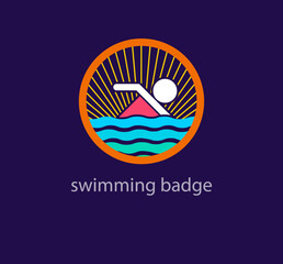 Unique swimming badge logo. Modern design color transitions. floating human logo template. vector.