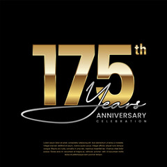 175 year anniversary. Luxury logo with golden number. Handwritten text style. Logo Vector Template