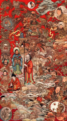 Generated AI, Asian Wallpaper about belief, astrology, strengthening luck and destiny, which is a fusion of the beliefs of Buddhism until it becomes a belief that helps hold people's hearts.