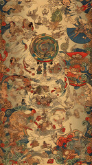 Generated AI, Asian Wallpaper about belief, astrology, strengthening luck and destiny, which is a fusion of the beliefs of Buddhism until it becomes a belief that helps hold people's hearts.