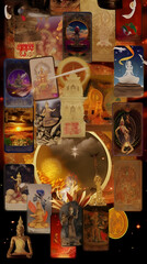 Generated AI, Asian Wallpaper about belief, astrology, strengthening luck and destiny, which is a fusion of the beliefs of Buddhism until it becomes a belief that helps hold people's hearts.
