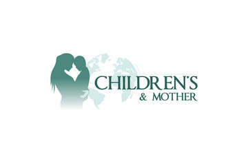 Mother and child logo, vector silhouette of mother holding child for symbol of mother care for child