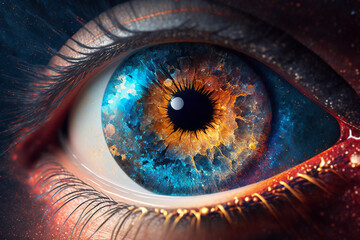 Cosmic human eyes in close range with Generative AI technology