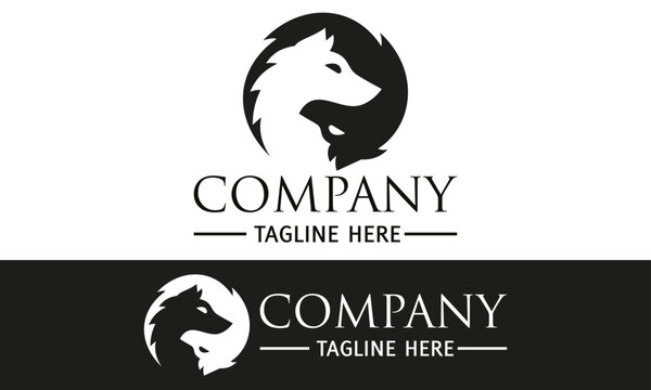 Black and White Color Wolf Face Rotate Logo Design
