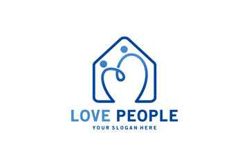 Love people home icon logo with line art style for caring people or orphanage logo design