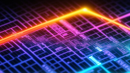 Obraz premium カラフルな発光するネオン、電子回路、電脳空間、パソコン内部、マザーボードのイメージ アップImage up of colorful glowing neon lights, cpu, circuits, computer internals, and motherboards