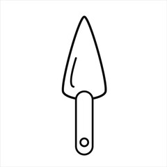 Vector black line illustration of garden tool scoop. Spring, summer, garden themes.