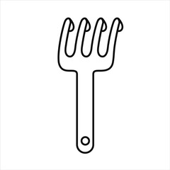 Vector black line illustration of  tool garden rake. Spring, summer, garden themes.