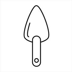 Vector black line illustration of garden tool wide scoop. Spring, summer, garden themes.