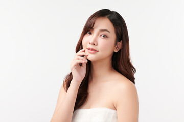 Beautiful young asian woman with clean fresh skin on white background, Face care, Facial treatment, Cosmetology, beauty and spa, Asian women portrait.