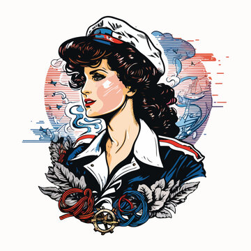 sailor girl in vintage style illustration