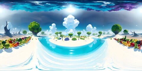 Fototapeta na wymiar Photo of a serene beach landscape with lush trees and calm waters