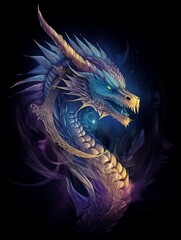 Chinese dragon on a blue