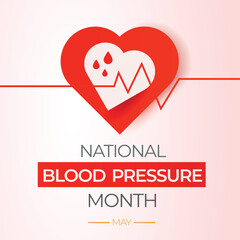 National Blood Pressure Month. Health Education Awareness on Hypertension Square Vector Banner.