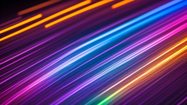 カラフルな発光するネオンが飛び回るイメージ　テクノロジー、近未来An image of colorful glowing neon lights flying around Technology, the near future