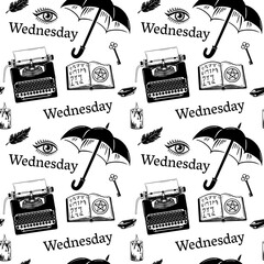 Pattern on the theme of witchcraft, magic on a white background